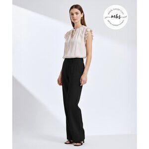 NWT Rielle Margot Neck Rope Tie Ruffle Blouse Beige Women M